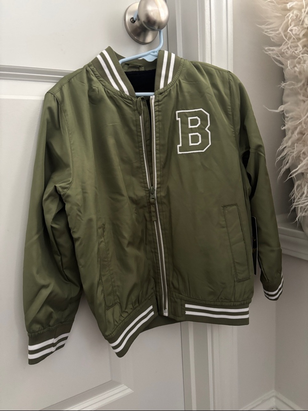Kids Olive Green Bomber Jacket with 'B' Patch